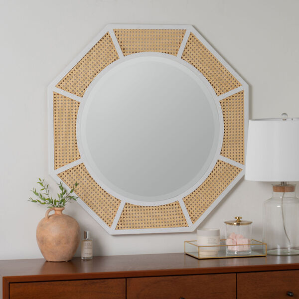 Nicki Cane and White Wood 38-Inch x 38-Inch Wall Mirror, image 1