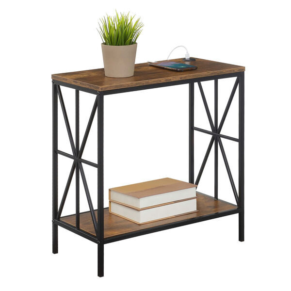 Tucson Barnwood Black Starburst Chairside End Table with Charging Station and Shelf, image 3