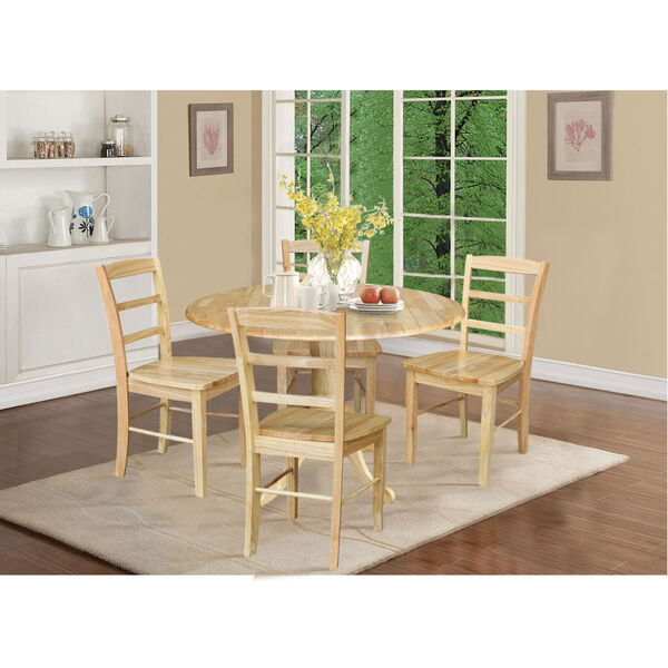Natural 42-Inch Dual Drop Leaf Dining Table with Four Ladderback Chair, Five-Piece, image 1