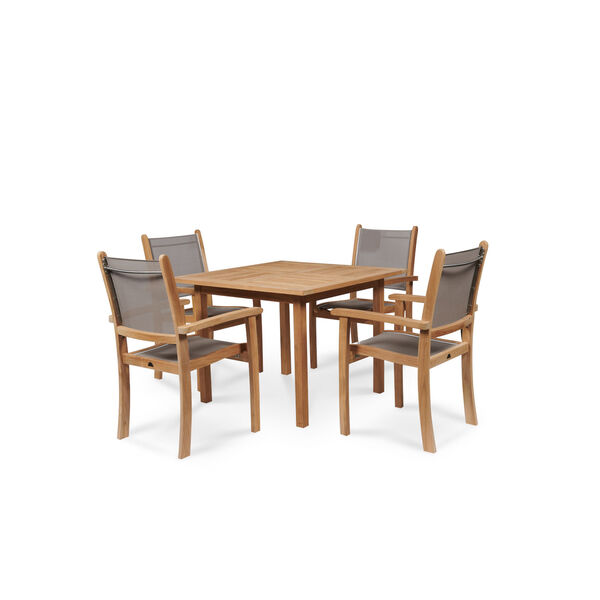 Pearl Taupe Teak Square Table Outdoor Dining Set, 5-Piece, image 1
