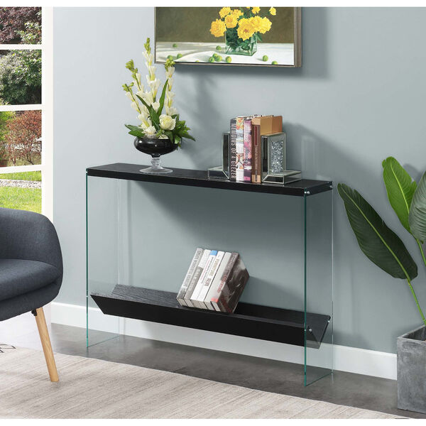 SoHo Black and Glass V-Console Table with Shelf, image 3