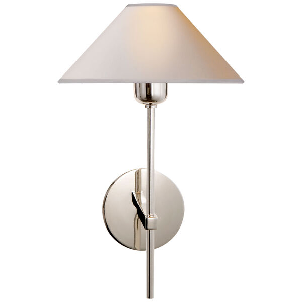 Hackney Single Sconce in Polished Nickel with Natural Paper Shade by J. Randall Powers, image 1