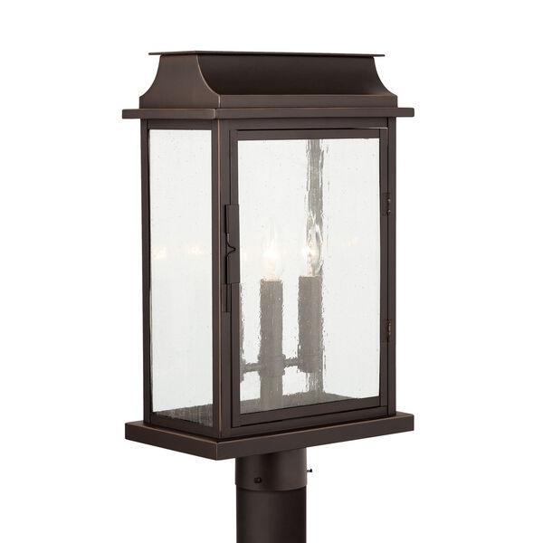 Bolton Oiled Bronze Three-Light Outdoor Post Mount with Antiqued Glass, image 4