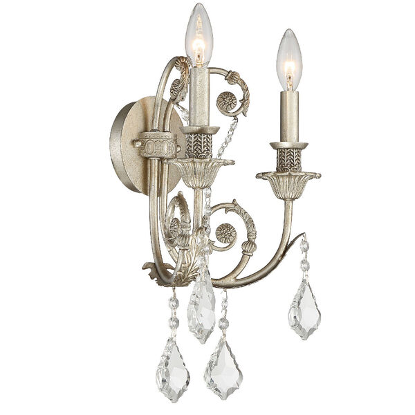 Regis Olde Silver Two-Light Wall Sconce with Hand Polished Crystal, image 2