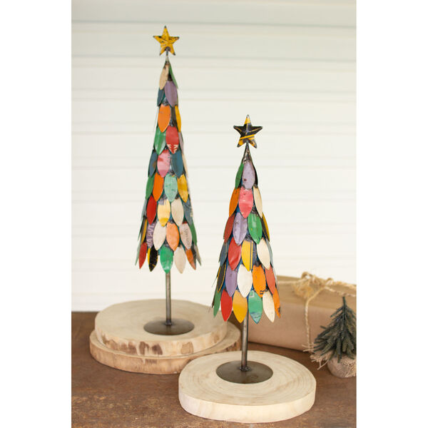 Multicolor Recycled Metal Christmas Trees, Set of 2, image 1