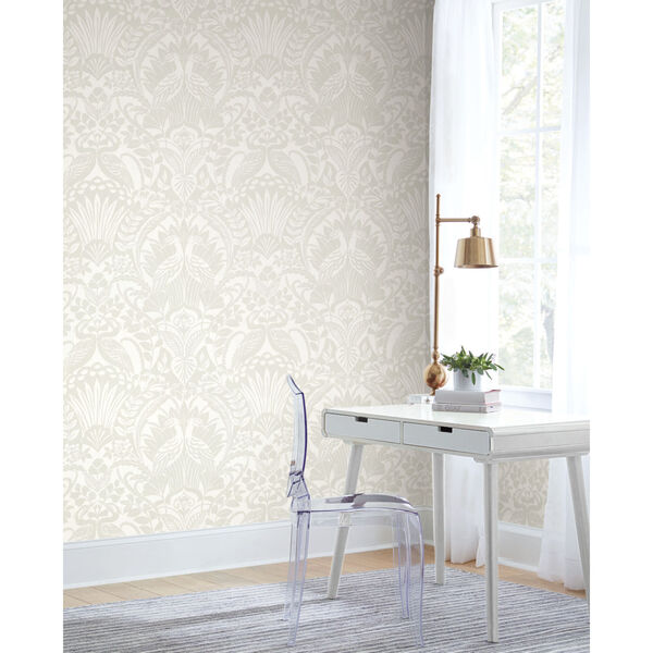 Damask Resource Library Taupe 27 In. x 27 Ft. Egret Wallpaper, image 1