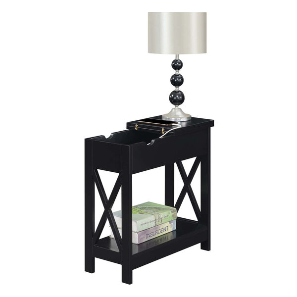 Oxford Black Flip Top End Table with Charging Station, image 3