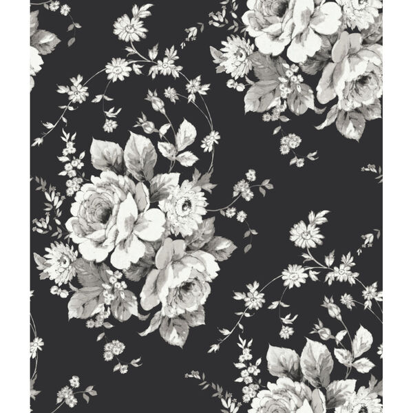 Simply Farmhouse Black and Gray Heritage Rose Wallpaper, image 2
