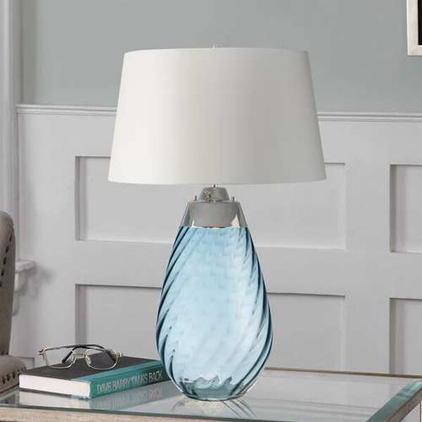 Lena Blue Two-Light Table Lamp with Off White Satin Shade, image 2