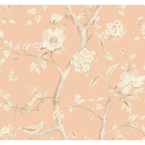 Lillian August Luxe Retreat Soft Melon and Arrowroot Southport Floral Trail Unpasted Wallpaper, image 2