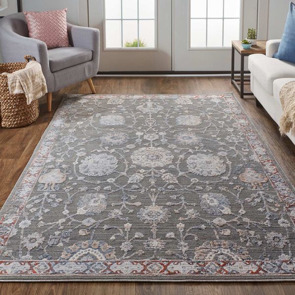 Thackery Gray Ivory Red Area Rug, image 3