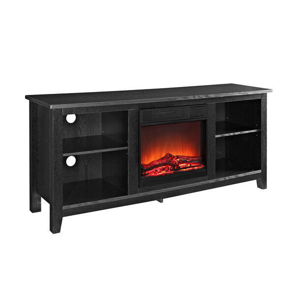 58-inch Black Wood TV Stand with Fireplace Insert, image 3
