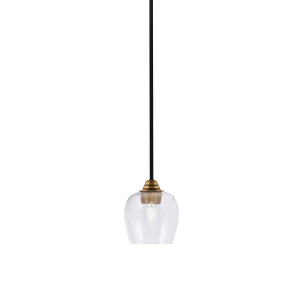 Paramount Matte Black and Brass One-Light Mini Pendant with Six-Inch Clear Bubble Glass, image 1