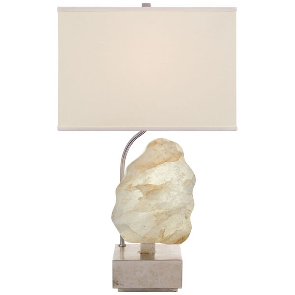Trieste Small Table Lamp in Burnished Silver Leaf and Quartz with Linen Shade by AERIN, image 1
