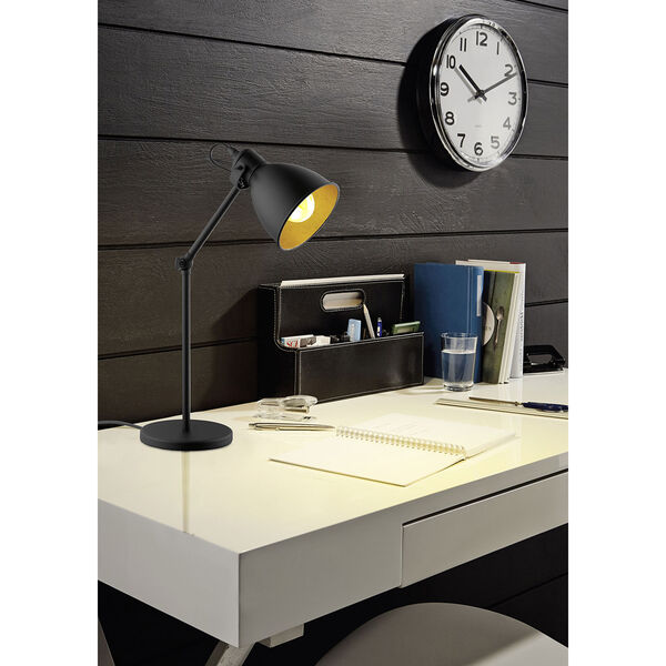 Priddy 2 Black One-Light Desk Lamp with Black Exterior and Gold Interior Shade, image 3