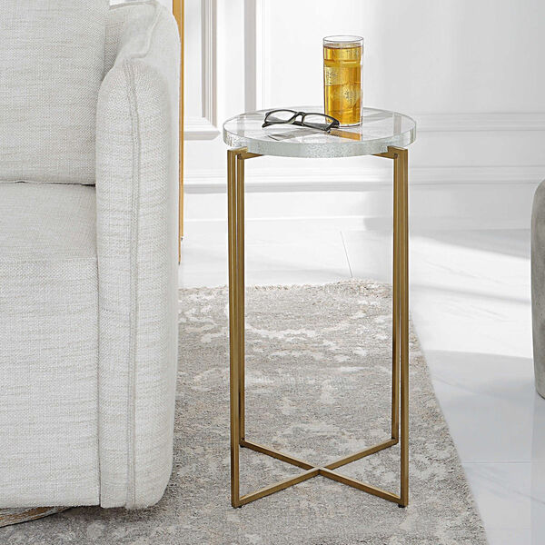 Star Crossed Brushed Gold Accent Table with Seeded Glass Top, image 3