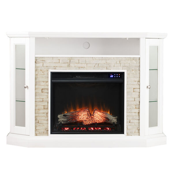 Redden Fresh White Corner Convertible Electric Fireplace with Storage, image 4