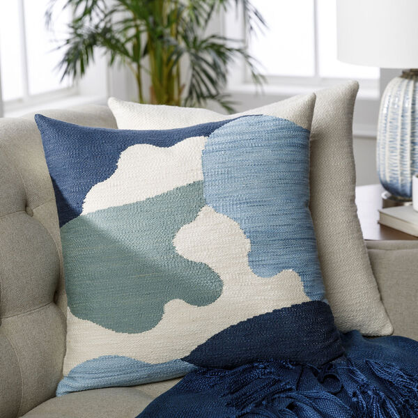 Aimee Khaki, Sky Blue and Cream 14-Inch Pillow, image 2