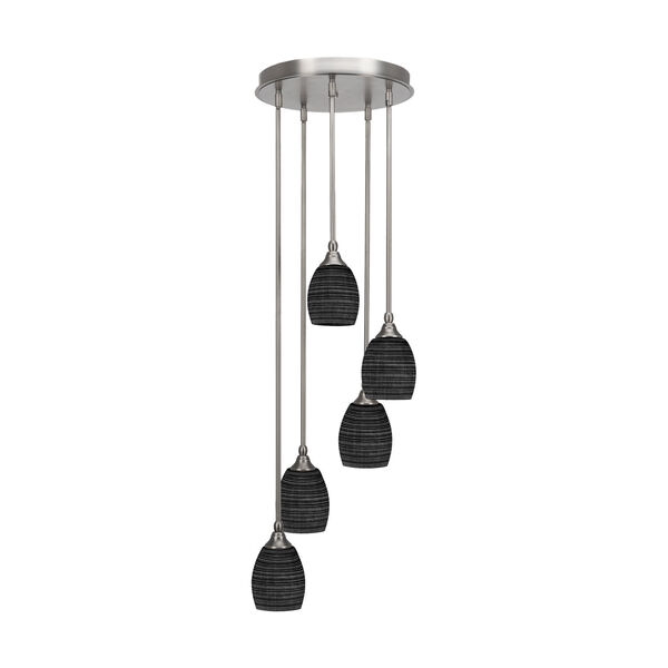 Empire Brushed Nickel Five-Light Cluster Pendant with Five-Inch Black Matrix Glass, image 1