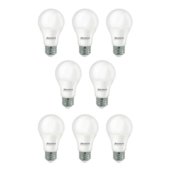 Pack of 8 Frost A19 LED with Medium E26 Base Dimmable 9W 4000K Light Bulbs, image 1