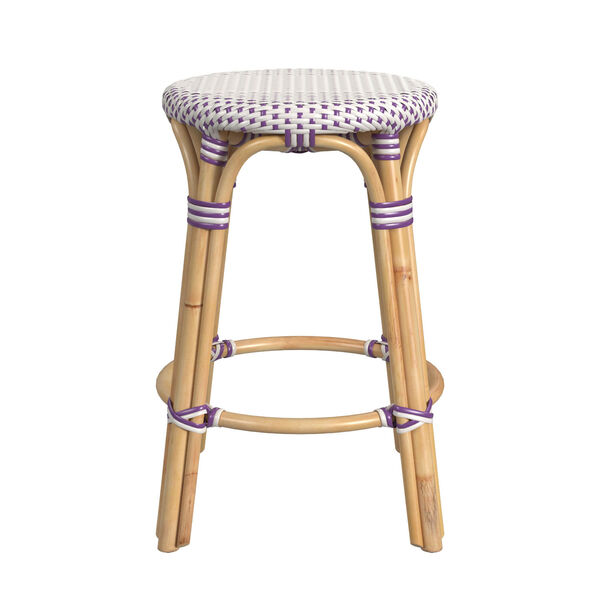 Tobias White and Purple Dot on Natural Rattan Counter Stool, image 3