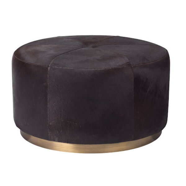 Diana Espresso Hide and Antique Brass Metal 30-Inch Round Pouf, image 1