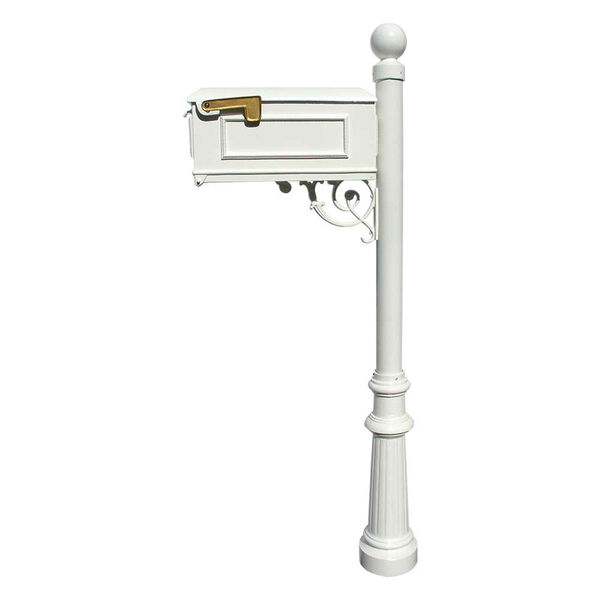 Lewiston White Mailbox with Post, Fluted Base and Ball Finial, image 1