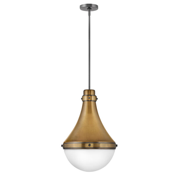 Oliver Heritage Brass One-Light Pendant With Etched Opal Glass, image 1