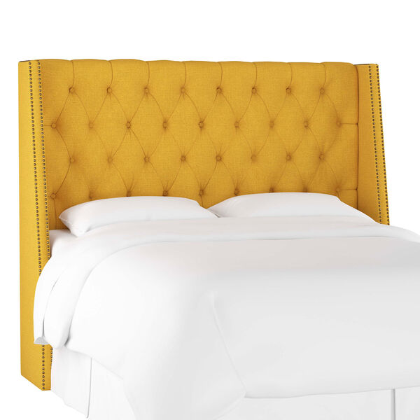 King Linen French Yellow 82-Inch Nail Button Tufted Wingback Headboard, image 1