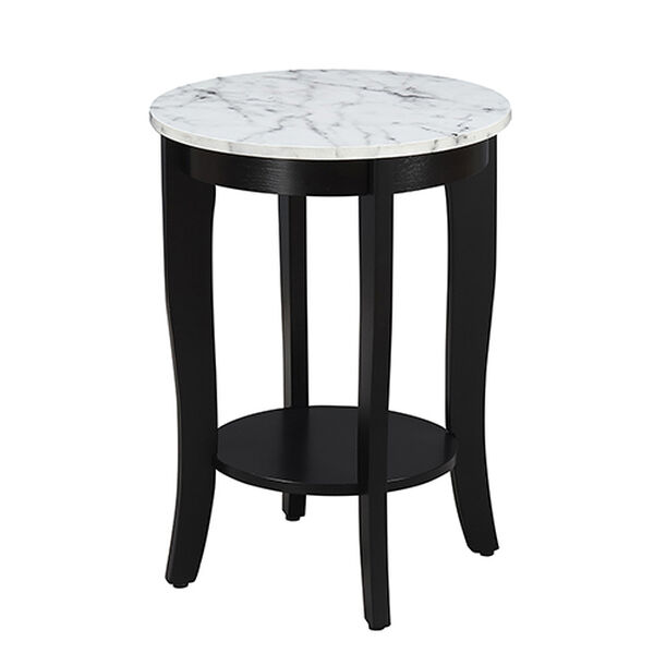 American Heritage White Faux Marble and Black Round End Table, image 6