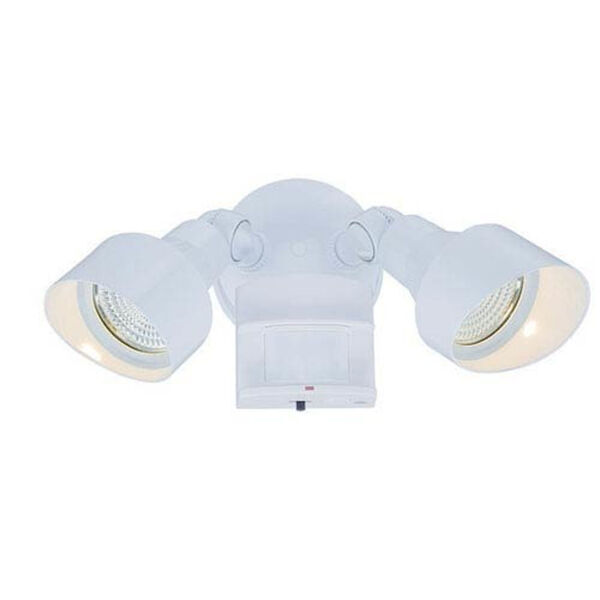 Gloss White Two-Light LED Motion Activated Outdoor Floodlight Fixture, image 1