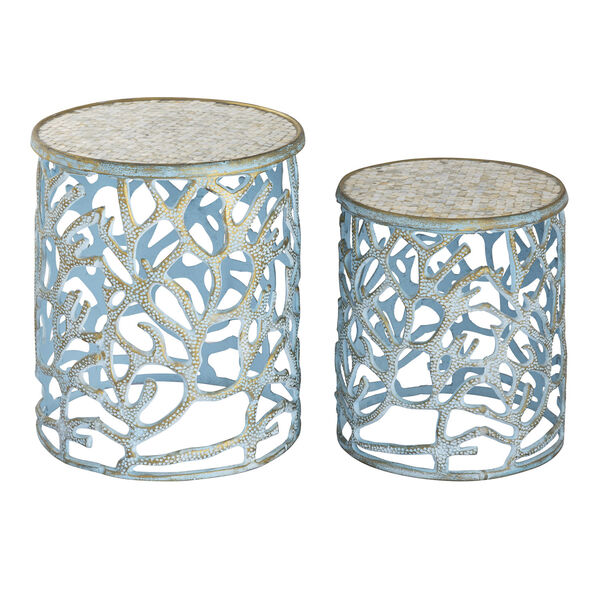 Mabley Blue Brushed Cylindrical Accent Table, Set of Two, image 2