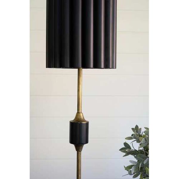 Gold Antique Table Lamp with Fluted Black Metal Shade, image 4
