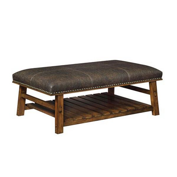 Brown Slatted Shelf Accent Bench, image 1