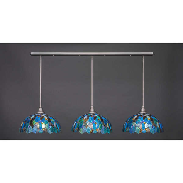Any Brushed Nickel 16-Inch Three-Light Pendant with Blue Mosaic Art Glass, image 1