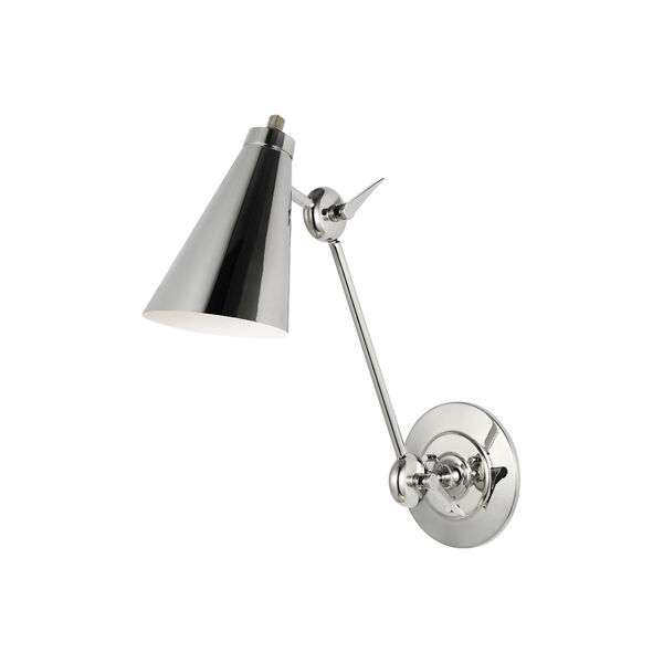 Signoret Polished Nickel and White One-Light Library Wall Sconce, image 1