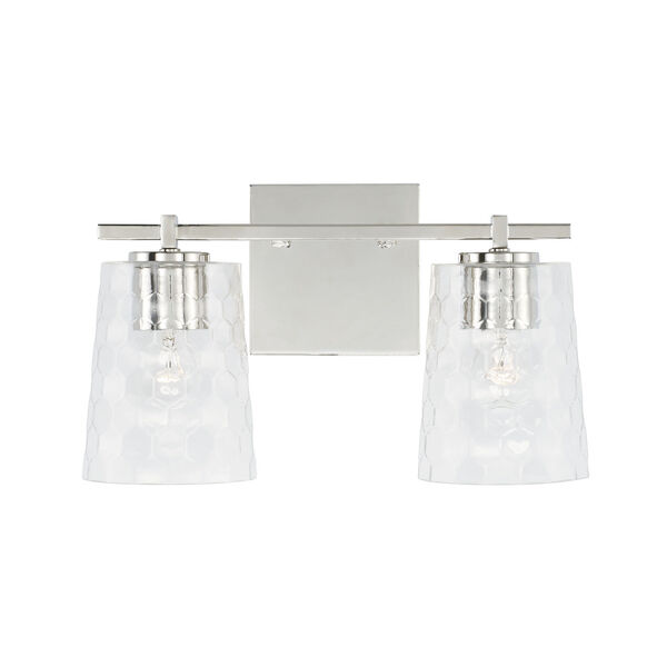 Burke Polished Nickel Two-Light Bath Vanity with Clear Honeycomb Glass Shades, image 2