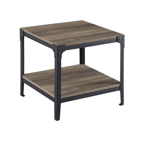Angle Iron Rustic Wood End Table, Set of 2 - Grey Wash, image 7