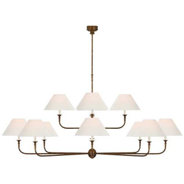 Piaf Antique Gold 12-Light Oversized Two Tier Chandelier with Linen Shades by Thomas O'Brien, image 1