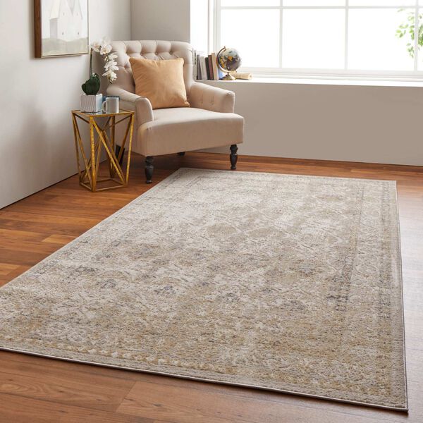 Camellia Bohemian Eclectic Diamond Gray Ivory Rectangular 4 Ft. 3 In. x 6 Ft. 3 In. Area Rug, image 4