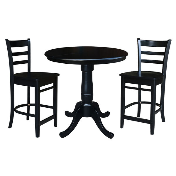 Black 36-Inch Round Counter Height Extension Dining Table with Two Counter Stool, Three-Piece, image 2