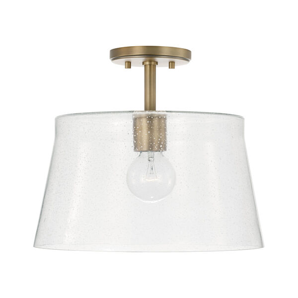 HomePlace Baker Aged Brass One-Light Semi-Flush or Pendant with Clear Seeded Glass, image 1