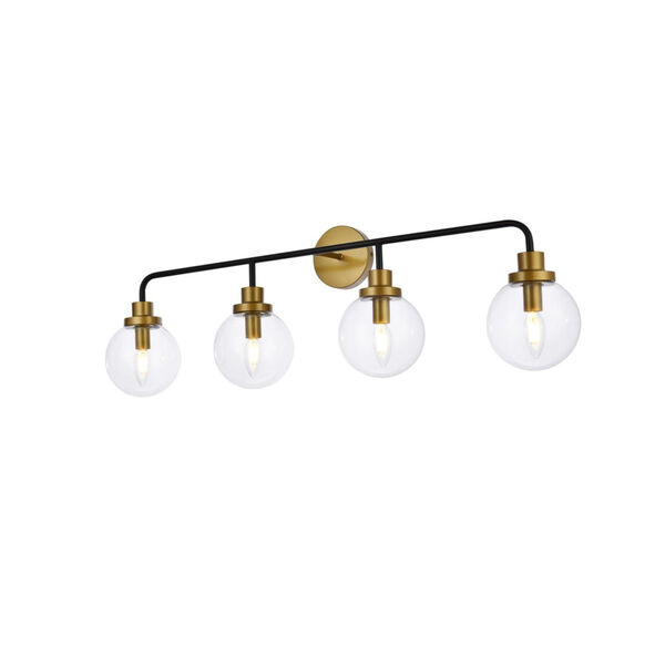 Hanson Black and Brass and Clear Shade Four-Light Bath Vanity, image 3