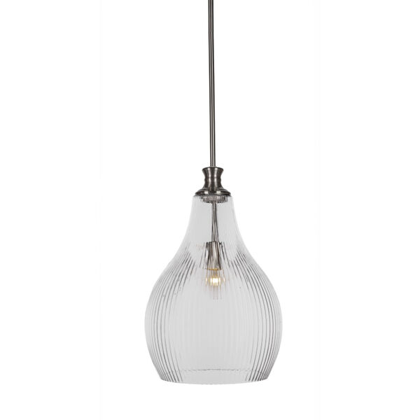 Carina Brushed Nickel 12-Inch One-Light Pendant with Clear Ribbed Glass Shade, image 1
