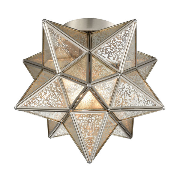 Moravian Star Antique Nickel One-Light Flush Mount, image 1
