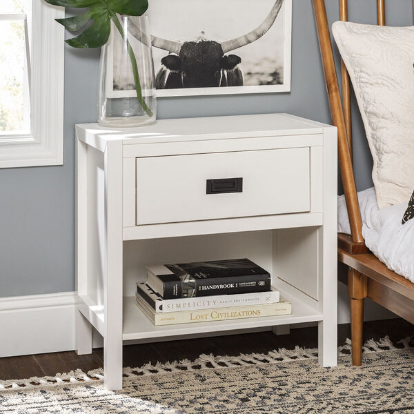 Lydia White Single Drawer Solid Wood Nightstand, Set of Two, image 2