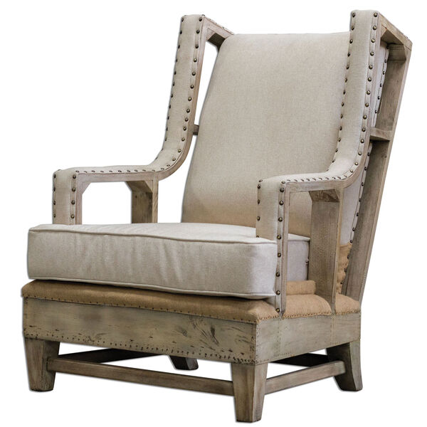 Schafer Aged White 44-Inch Arm Chair, image 1
