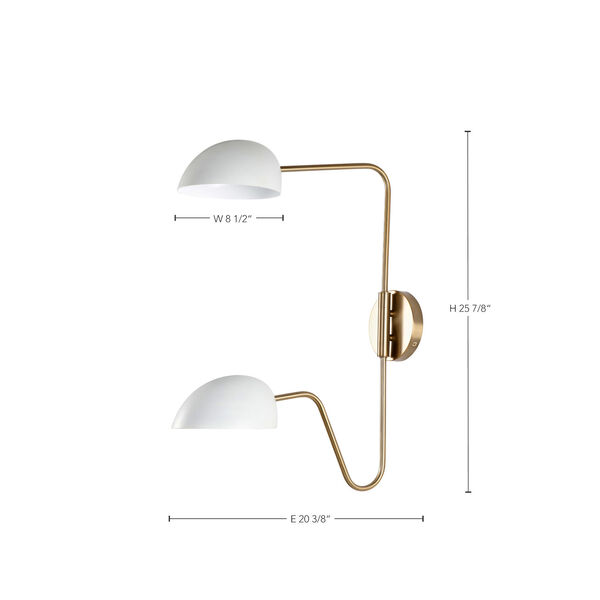 Trilby Matte White and Burnished Brass Two-Light Wall Sconce, image 6