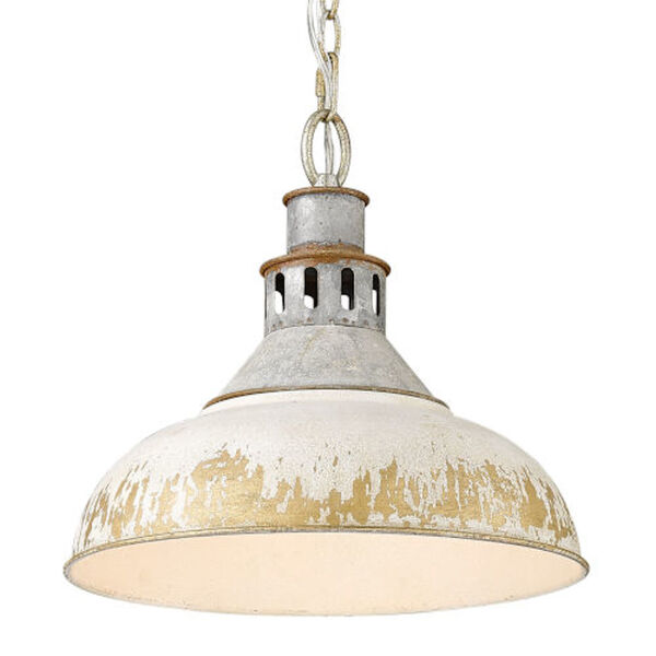 Charlotte Aged Galvanized Steel One-Light Pendant with Antique Ivory Shade, image 3