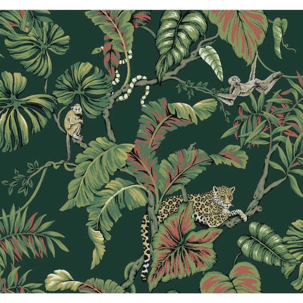 Ronald Redding Dark Green Jungle Cat Non Pasted Wallpaper - SWATCH SAMPLE ONLY, image 2